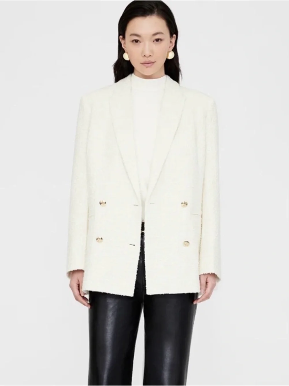 NWT Anine Bing Cream Textured Double-Breasted Blazer - Size M
